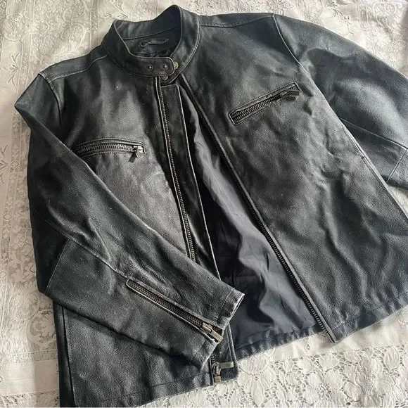 Wilson’s Leather Motorcycle Jacket Faded Black Distressed Full Zip Moto Large - Picture 12 of 12